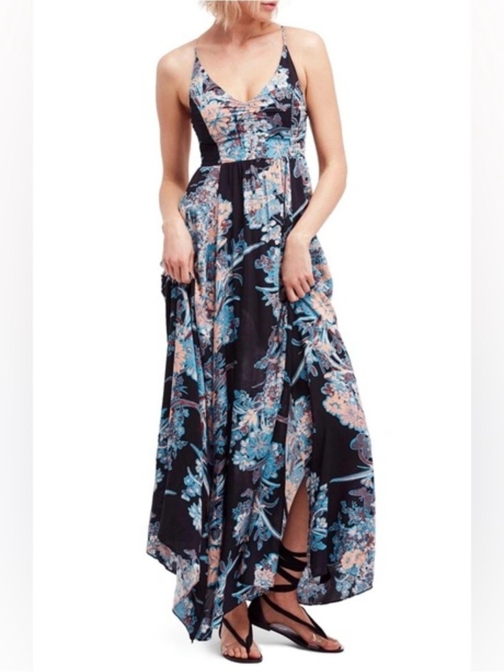 Free People Women's Black Floral Through The Vine Maxi Dress size Small - Picture 2 of 4